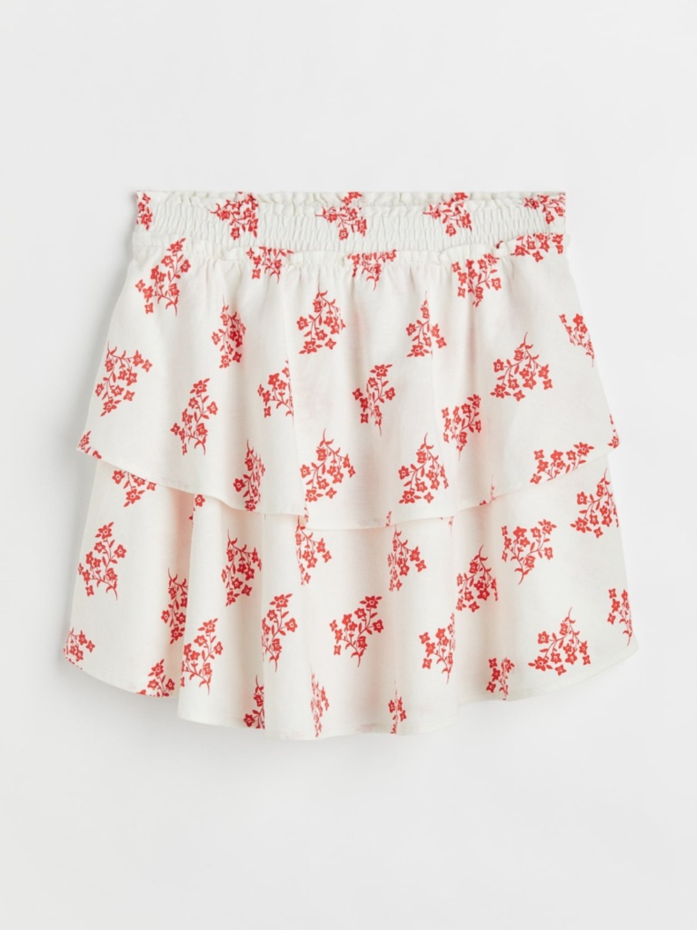 H&M Linen Blend Red/White Floral ruffle skirt. Size XL.